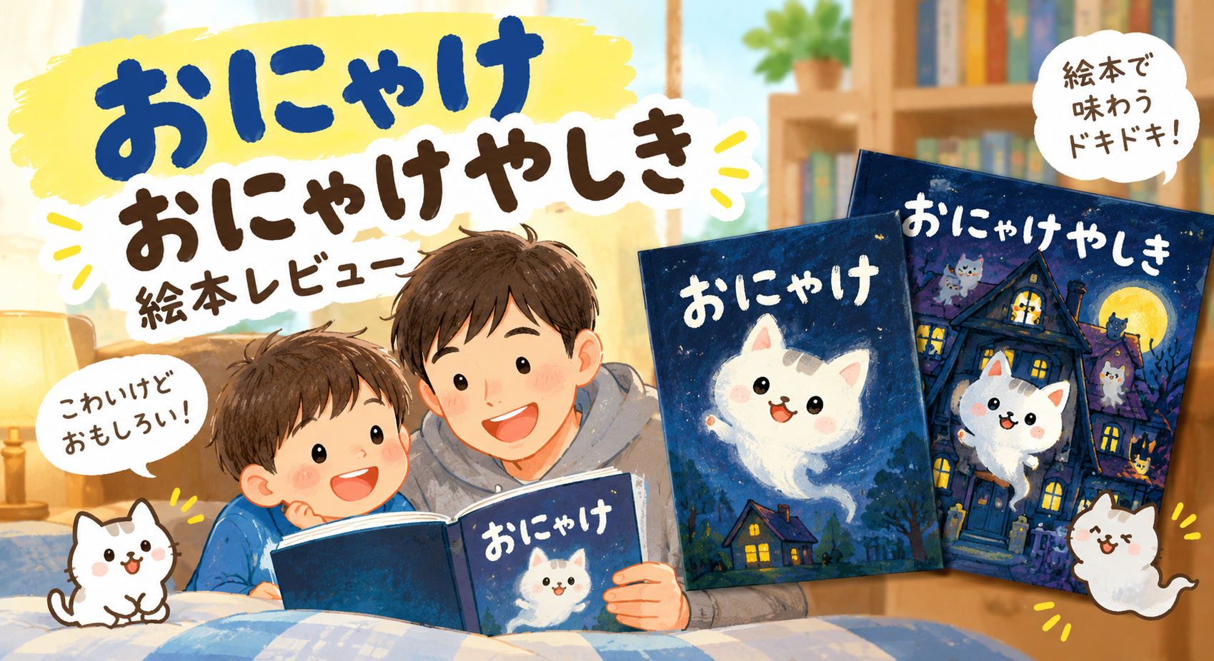 『おにゃけ』『おにゃけやしき』絵本レビュー　「ニャブリ！」が口ぐせに。柴田ケイコのねこおばけ絵本